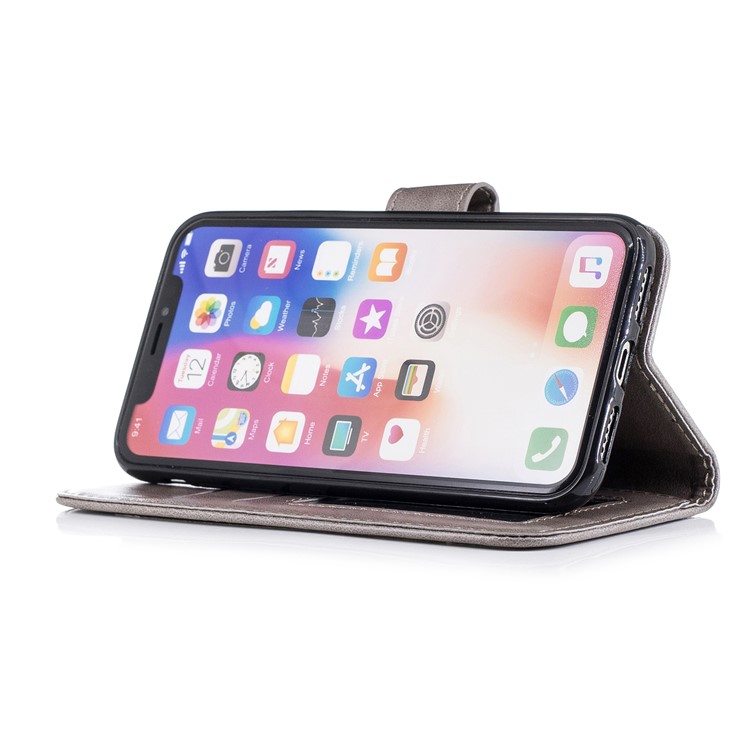 Imprinted Flamingo Leather Wallet Shell with Strap for iPhone X(Ten) 5.8 inch - Grey-5