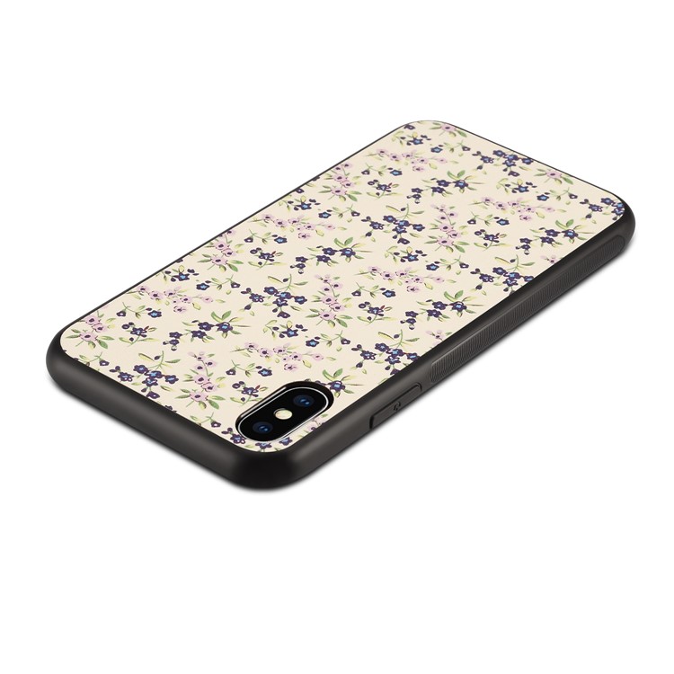 Pattern Printing PU Leather Coated PC + TPU Hybrid Case for iPhone X/10 5.8 inch - Blue Flower-2