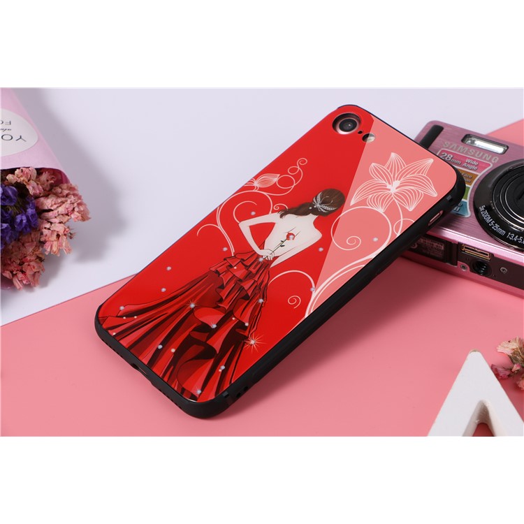 Beauty Series 9H Tempered Glass Back + Soft TPU Edges Phone Case for iPhone 8/7 - Red Dress-2