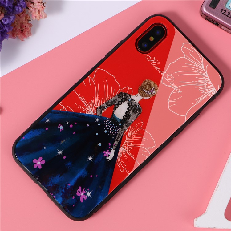 Beauty Series 9H Tempered Glass Back + Soft TPU Edges Mobile Casing for iPhone X - Dark Blue-1