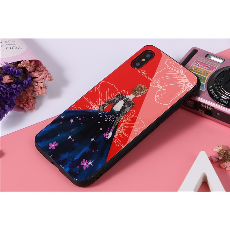 Beauty Series 9H Tempered Glass Back + Soft TPU Edges Mobile Casing for iPhone X - Dark Blue-2