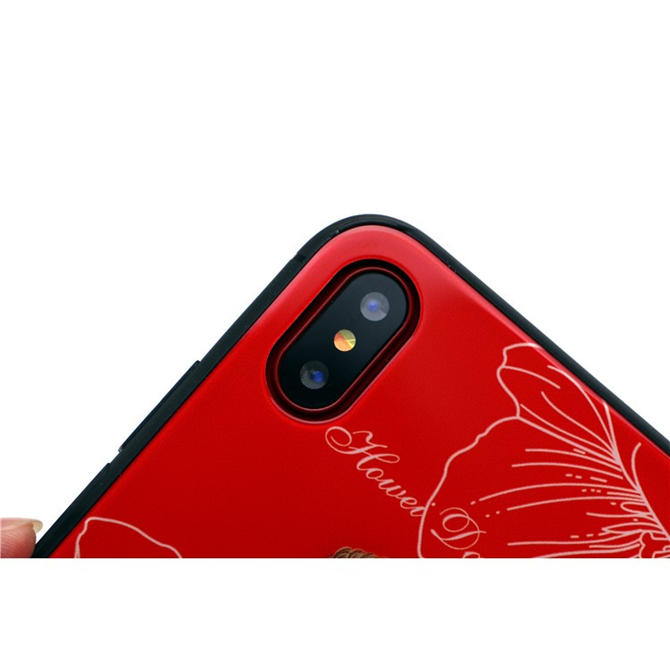 Beauty Series 9H Tempered Glass Back + Soft TPU Edges Mobile Casing for iPhone X - Dark Blue-3