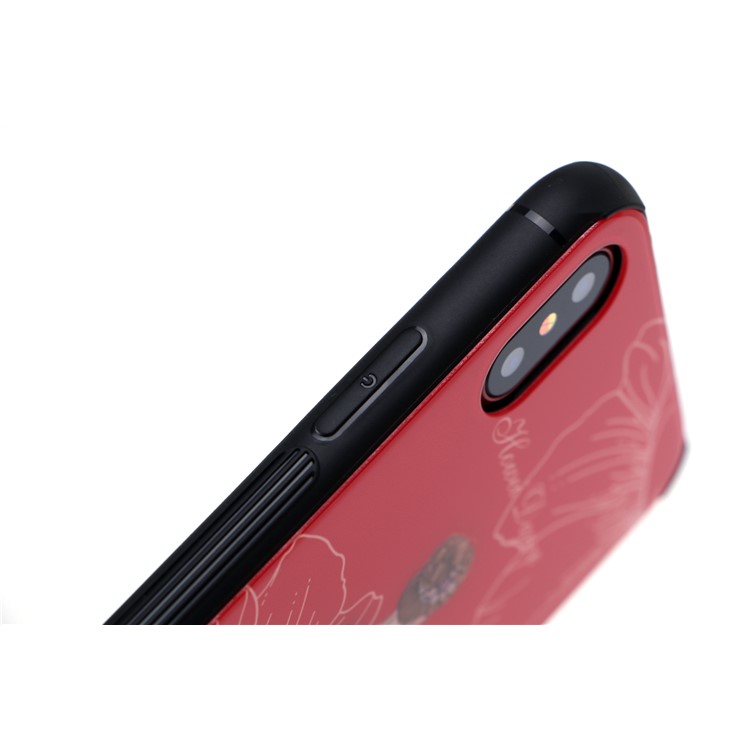 Beauty Series 9H Tempered Glass Back + Soft TPU Edges Mobile Casing for iPhone X - Dark Blue-4