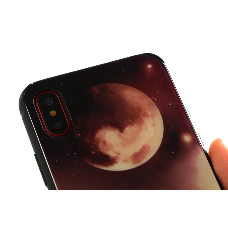 9H Tempered Glass Back + Soft TPU Edges Mobile Phone Cover for iPhone X - Moon and Boat-3
