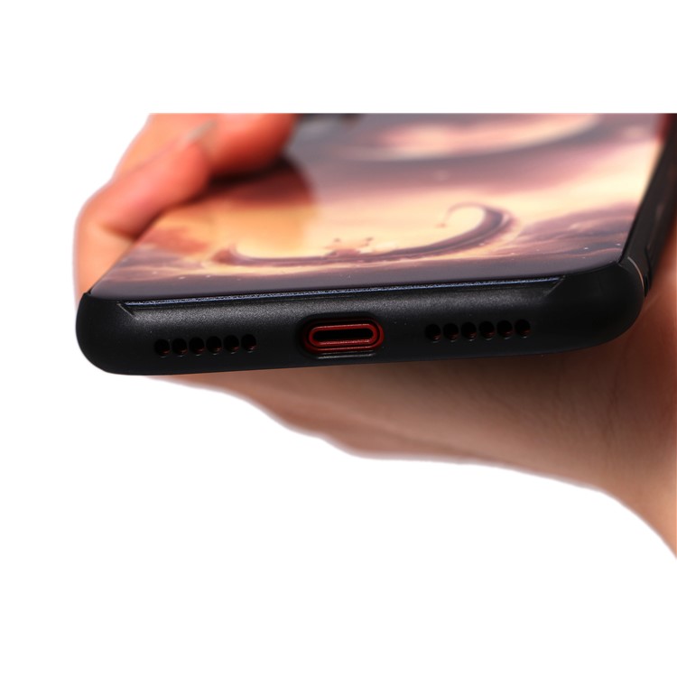 9H Tempered Glass Back + Soft TPU Edges Mobile Phone Cover for iPhone X - Moon and Boat-5