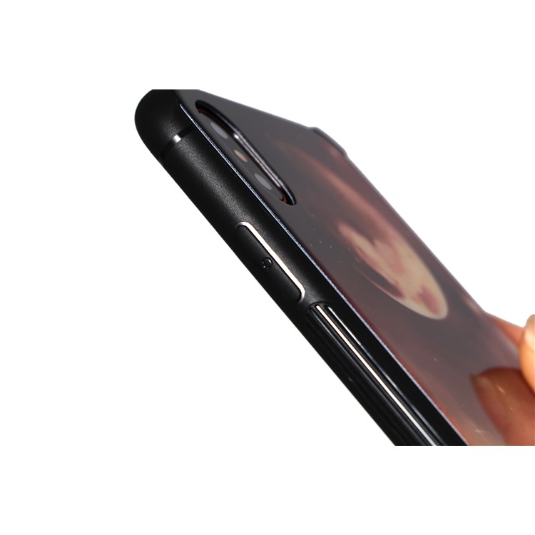 9H Tempered Glass Back + Soft TPU Edges Mobile Phone Cover for iPhone X - Moon and Boat-6
