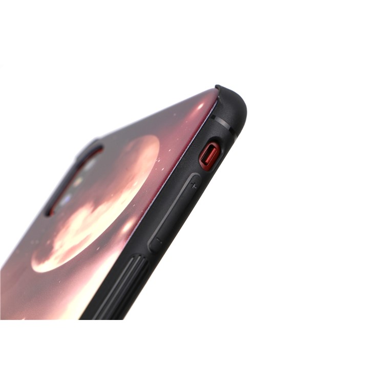 9H Tempered Glass Back + Soft TPU Edges Mobile Phone Cover for iPhone X - Moon and Boat-7