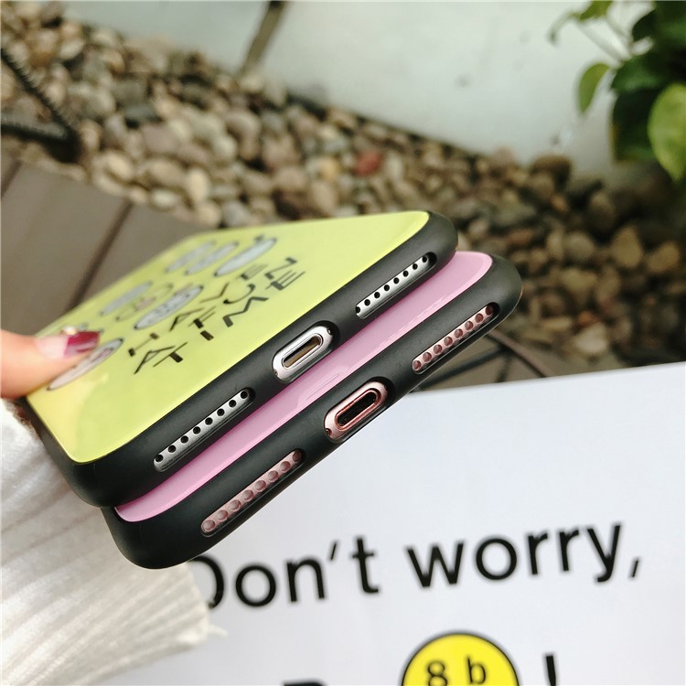 Dinosaur Patterned Tempered Glass Back + TPU Edge Drop-proof Hybrid Case for iPhone 8 Plus/7 Plus - Yellow-6