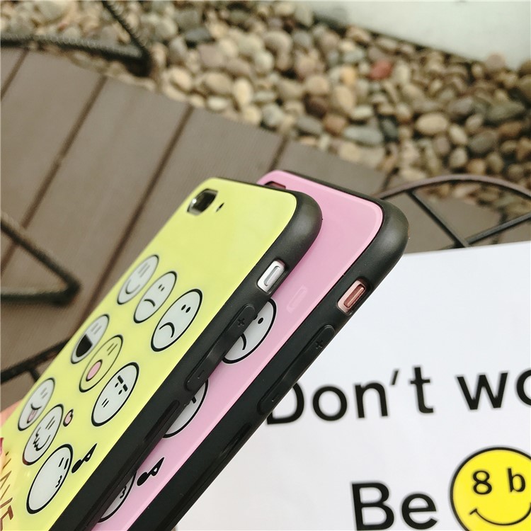 Cute Emoji Patterned Tempered Glass Back + TPU Edge Drop-proof Mobile Case for iPhone 8 Plus/7 Plus - Yellow-5