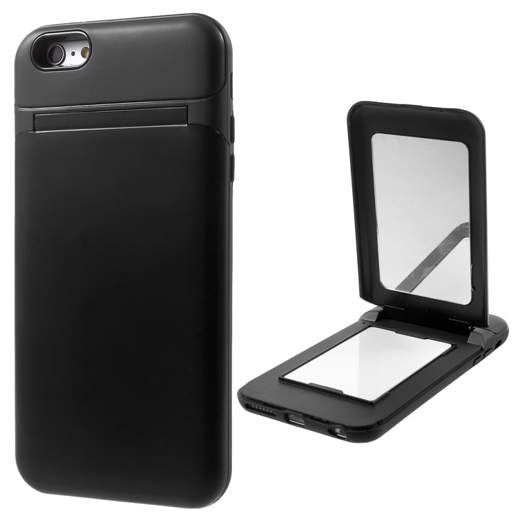 Card Slots Hard PC Back Case with Mirror and Kickstand for iPhone 6s Plus / 6 Plus - Black-1