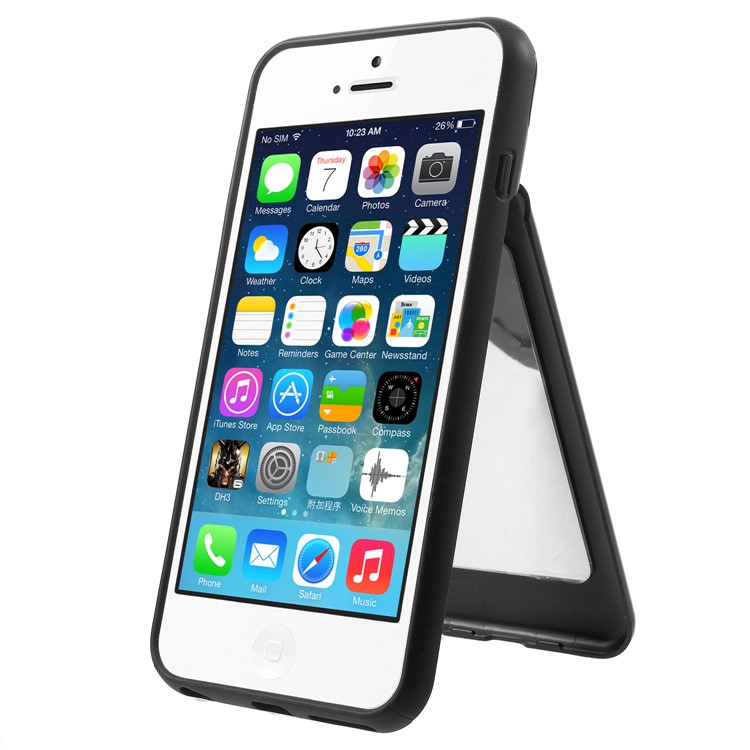 Card Slots Hard PC Back Case with Mirror and Kickstand for iPhone 6s Plus / 6 Plus - Black-4