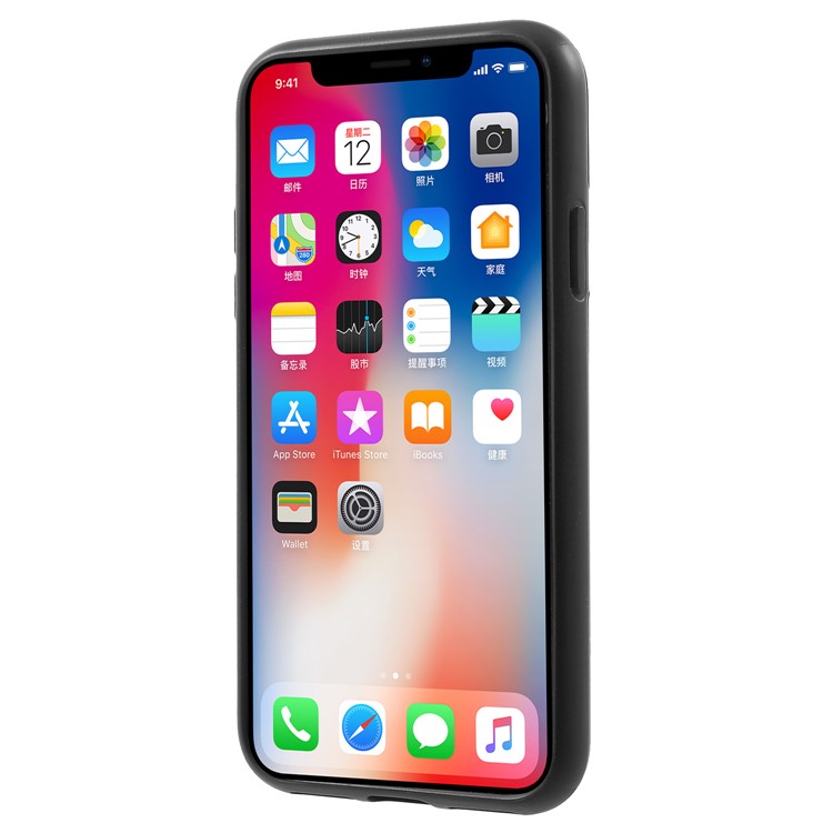 Card Slots Hard PC Back Casing with Mirror and Kickstand for iPhone X - Black-2