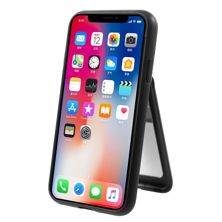 Card Slots Hard PC Back Casing with Mirror and Kickstand for iPhone X - Black-4