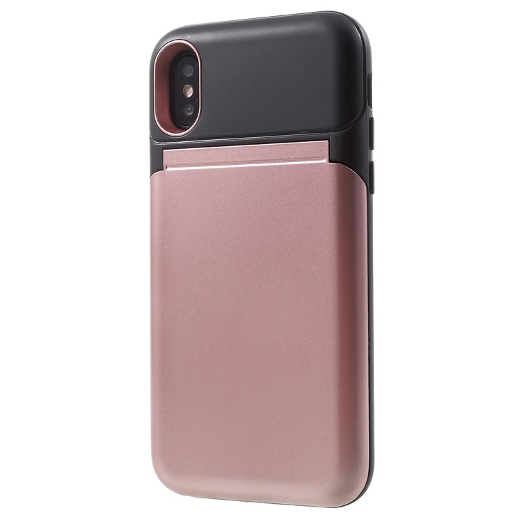 

Card Slots Hard PC Back Cover with Mirror and Kickstand for iPhone X 5.8 inch - Rose Gold