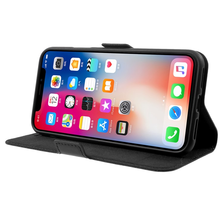DOORMOON Genuine Leather Card Holder Stand Case for iPhone X/10 5.8 inch - Black-4