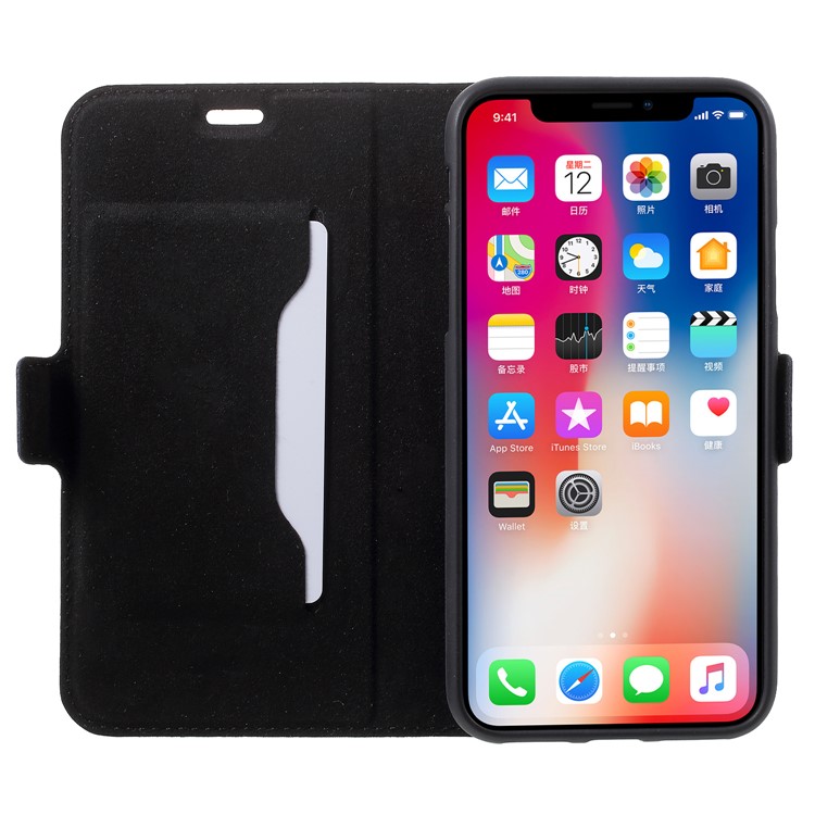 DOORMOON Genuine Leather Card Holder Stand Case for iPhone X/10 5.8 inch - Black-6