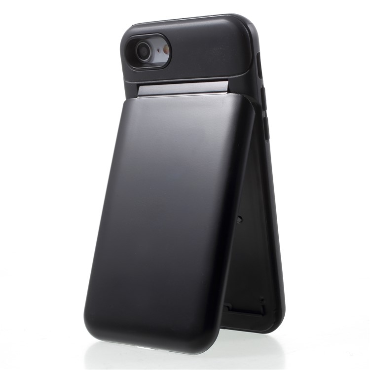 Card Holder Kickstand PC TPU Hybrid Case with Mirror for iPhone 8 / 7 - Black-5