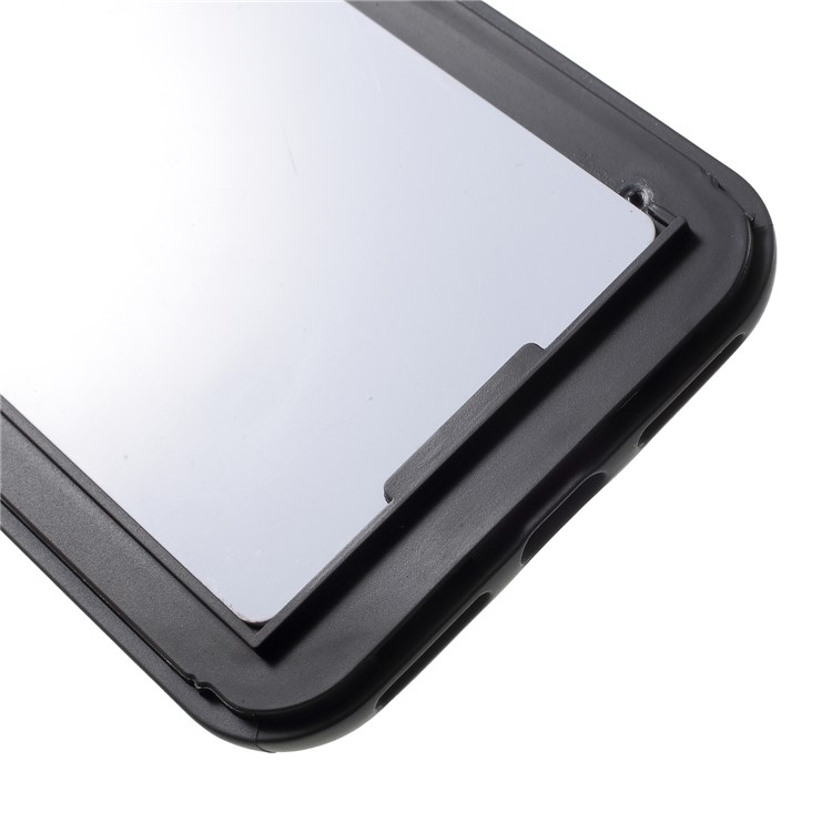Card Holder Kickstand PC TPU Hybrid Case with Mirror for iPhone 8 / 7 - Black-7