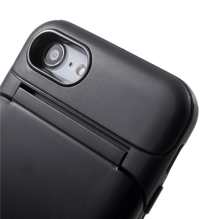 Card Holder Kickstand PC TPU Hybrid Case with Mirror for iPhone 8 / 7 - Black-8