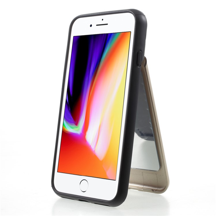 Card Holder Kickstand PC TPU Mobile Phone Cover with Mirror for iPhone 8 / 7 - Gold-3