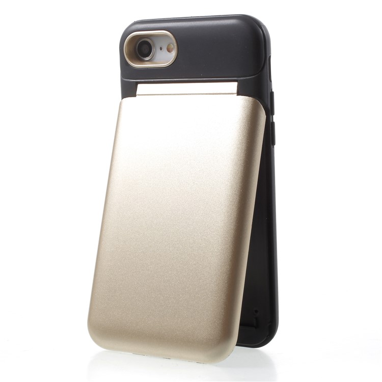 Card Holder Kickstand PC TPU Mobile Phone Cover with Mirror for iPhone 8 / 7 - Gold-4