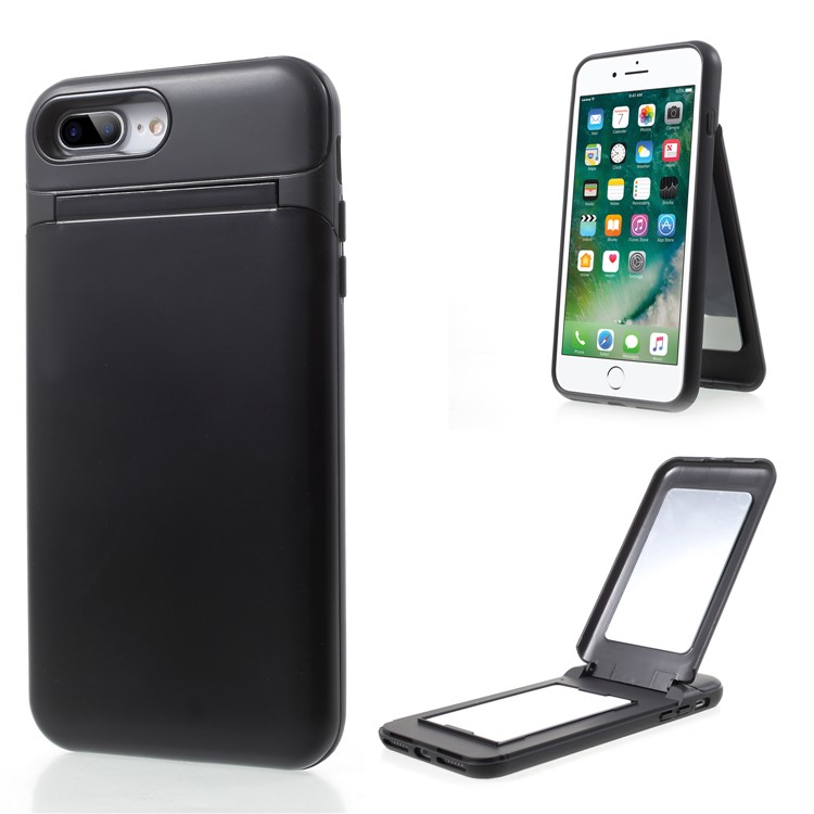 Card Slots Hard PC Back Casing with Mirror and Kickstand for iPhone 8 Plus / 7 Plus - Black-1