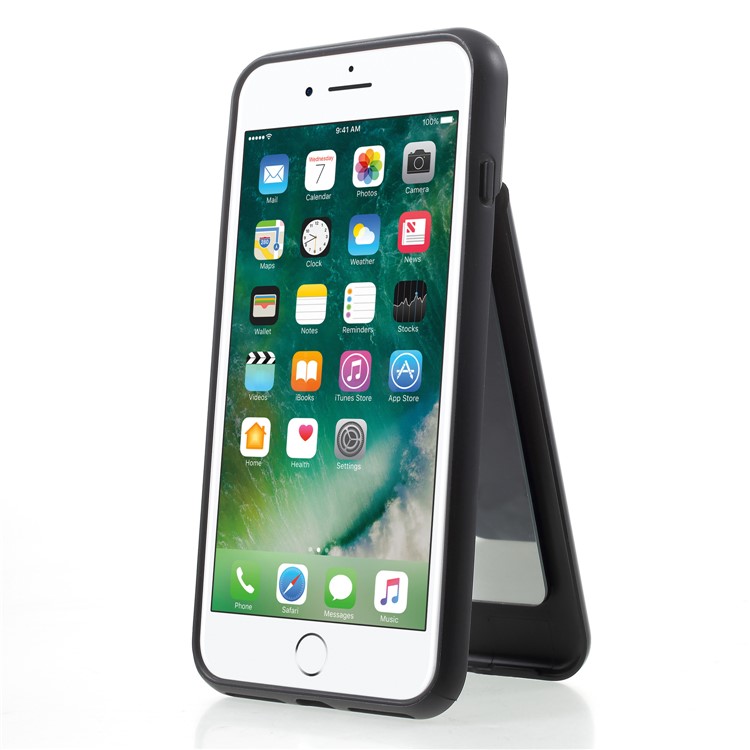 Card Slots Hard PC Back Casing with Mirror and Kickstand for iPhone 8 Plus / 7 Plus - Black-4
