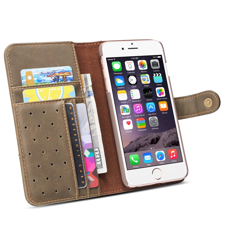 Retro Style Split Leather Wallet Stand Case for iPhone 6s 6 - Black-7