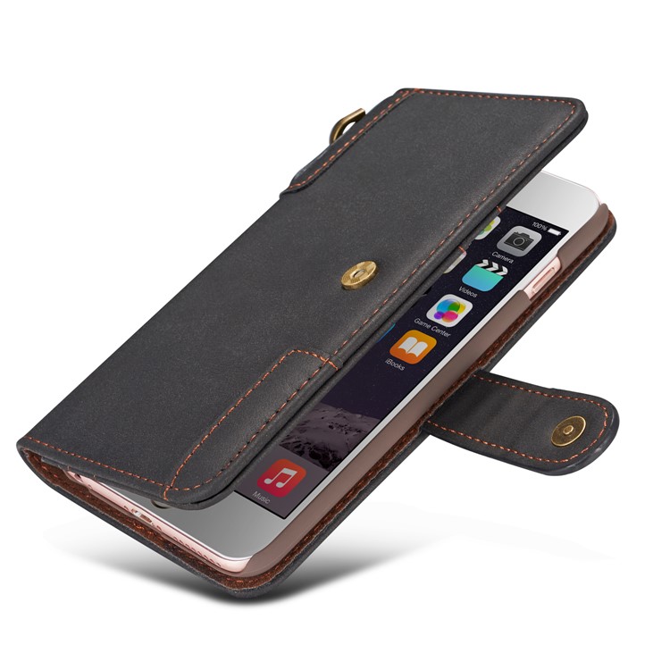 Retro Style Split Leather Wallet Stand Phone Flip Case with Strap for iPhone 8/7 4.7 inch - Black-10