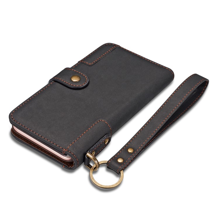 Retro Style Split Leather Wallet Stand Phone Flip Case with Strap for iPhone 8/7 4.7 inch - Black-11