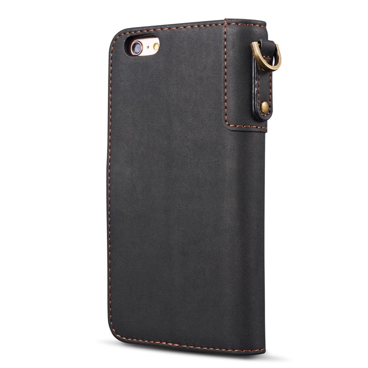 Retro Style Split Leather Wallet Stand Phone Flip Case with Strap for iPhone 8/7 4.7 inch - Black-13