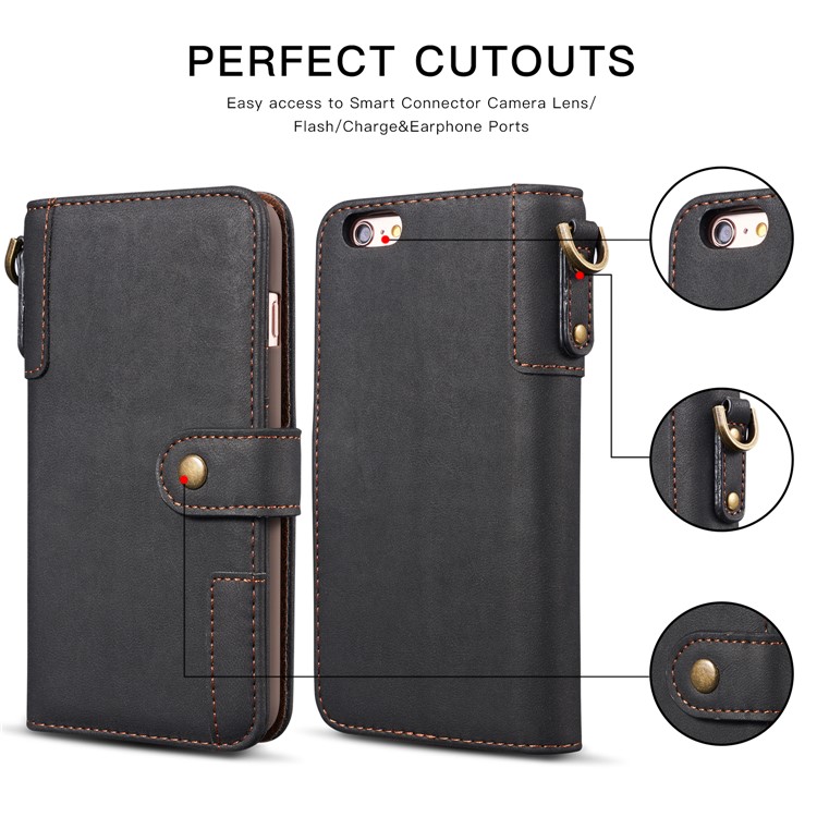 Retro Style Split Leather Wallet Stand Phone Flip Case with Strap for iPhone 8/7 4.7 inch - Black-2