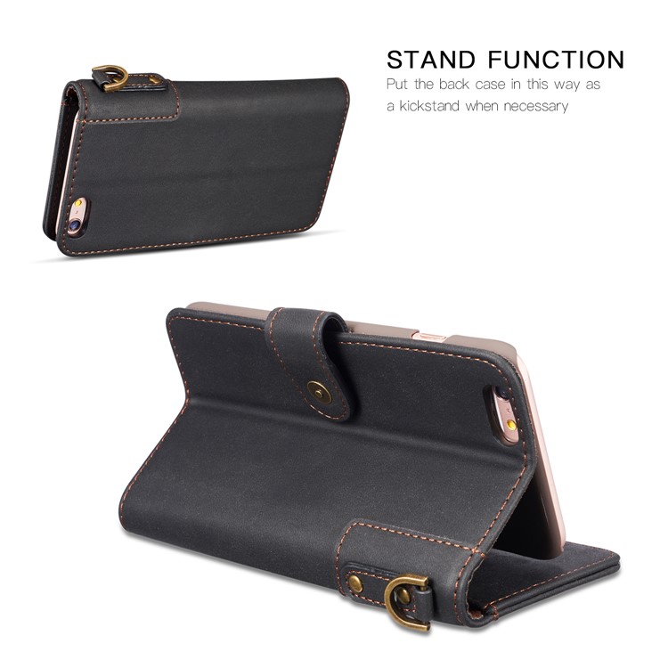 Retro Style Split Leather Wallet Stand Phone Flip Case with Strap for iPhone 8/7 4.7 inch - Black-3