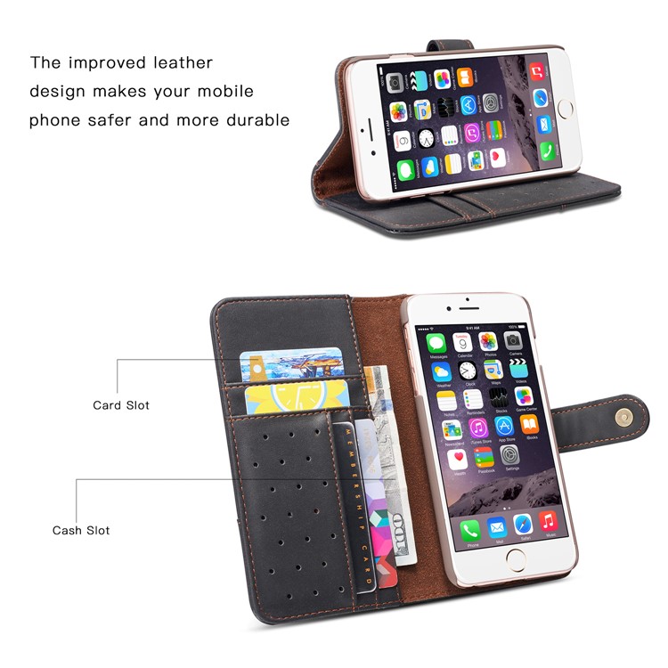 Retro Style Split Leather Wallet Stand Phone Flip Case with Strap for iPhone 8/7 4.7 inch - Black-4