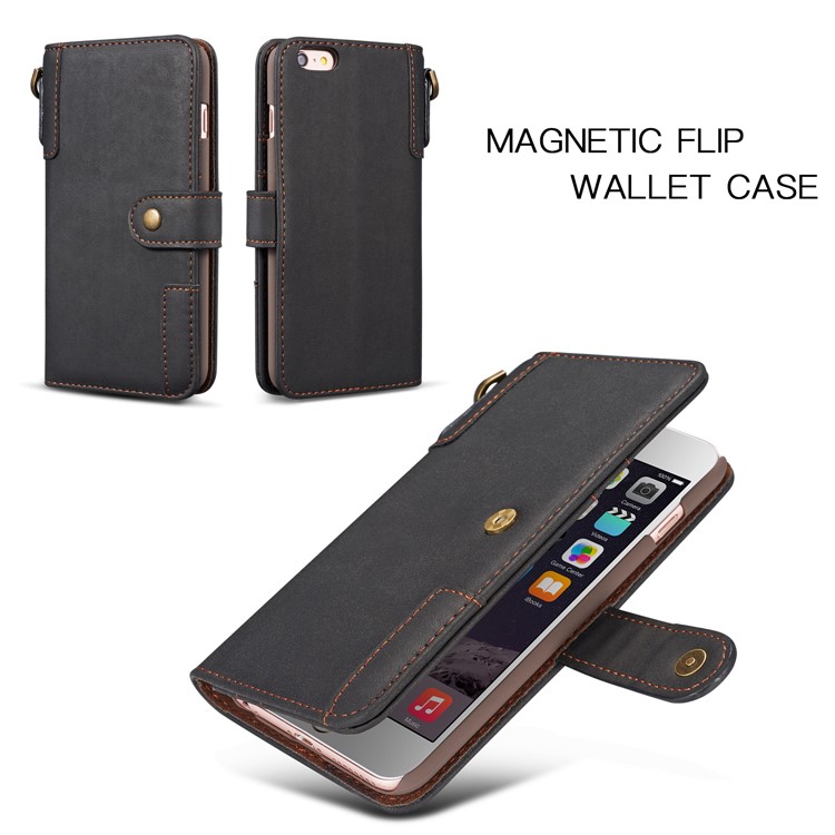 Retro Style Split Leather Wallet Stand Phone Flip Case with Strap for iPhone 8/7 4.7 inch - Black-5