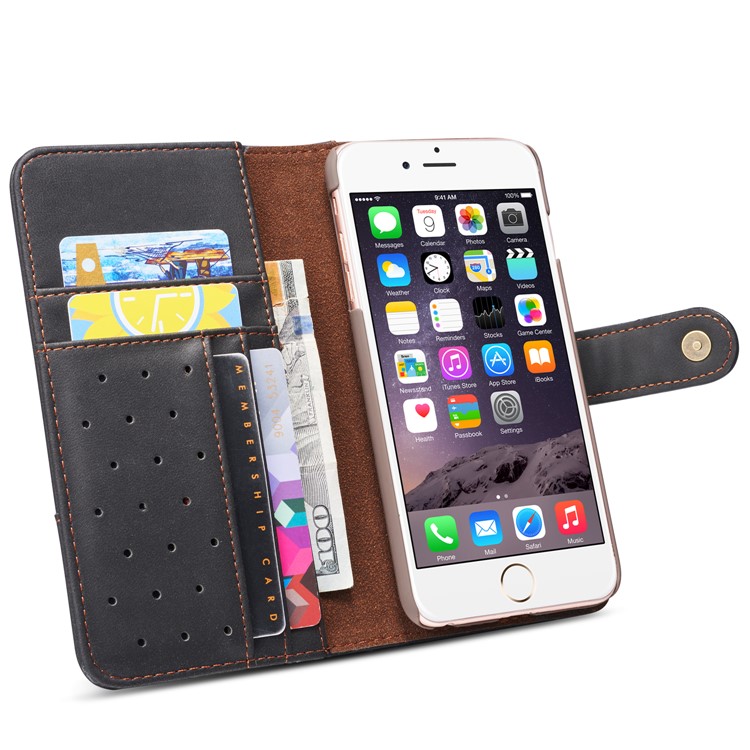 Retro Style Split Leather Wallet Stand Phone Flip Case with Strap for iPhone 8/7 4.7 inch - Black-7