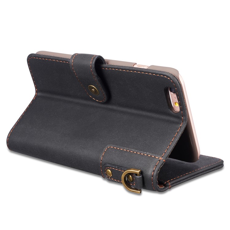 Retro Style Split Leather Wallet Stand Phone Flip Case with Strap for iPhone 8/7 4.7 inch - Black-9