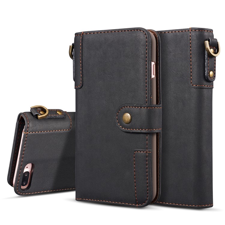 Retro Style Split Leather Wallet Stand Case for iPhone 8 Plus / 7 Plus - Black-1