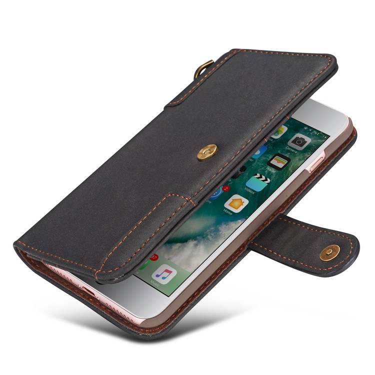 Retro Style Split Leather Wallet Stand Case for iPhone 8 Plus / 7 Plus - Black-10