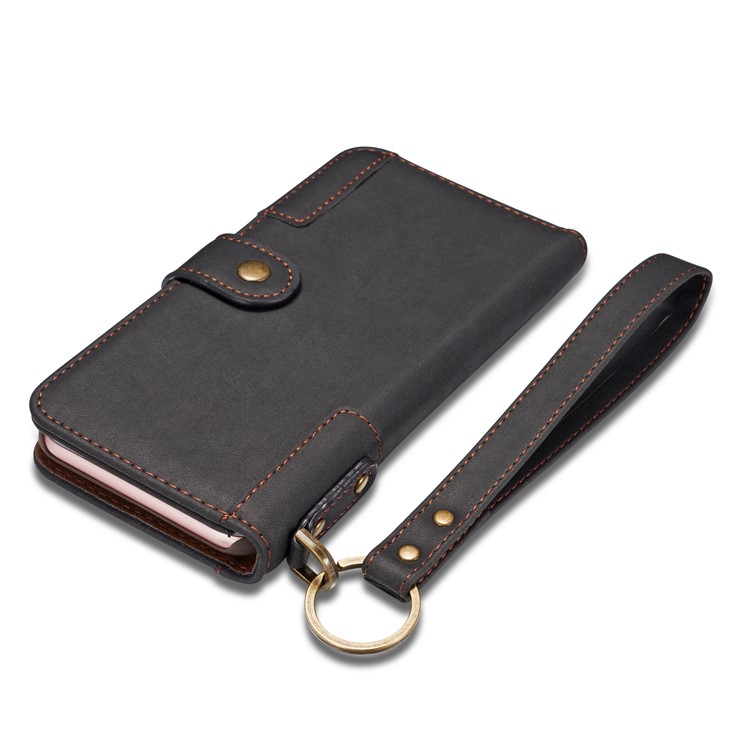Retro Style Split Leather Wallet Stand Case for iPhone 8 Plus / 7 Plus - Black-11
