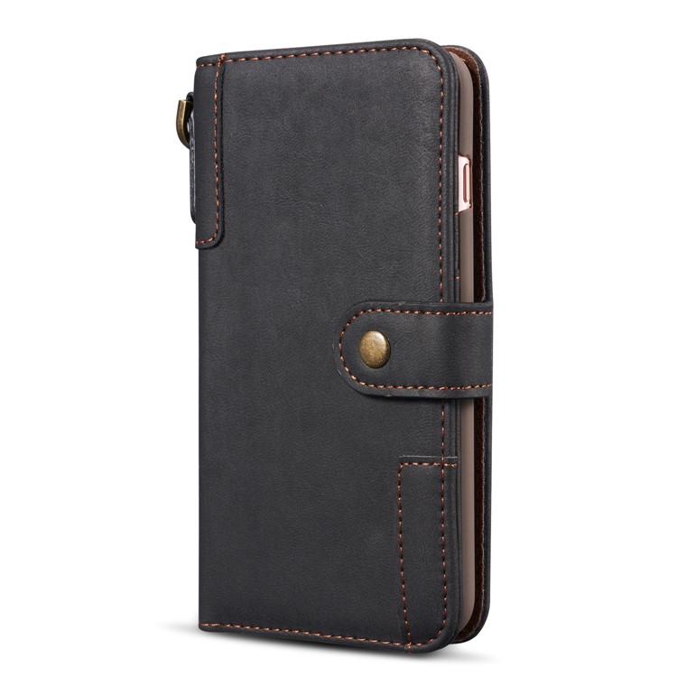 Retro Style Split Leather Wallet Stand Case for iPhone 8 Plus / 7 Plus - Black-12