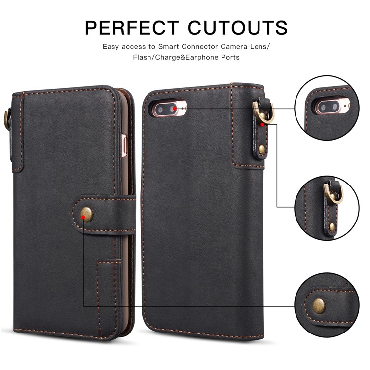 Retro Style Split Leather Wallet Stand Case for iPhone 8 Plus / 7 Plus - Black-2