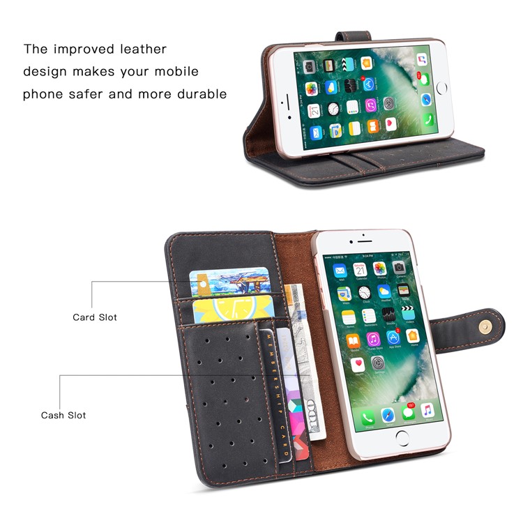 Retro Style Split Leather Wallet Stand Case for iPhone 8 Plus / 7 Plus - Black-4