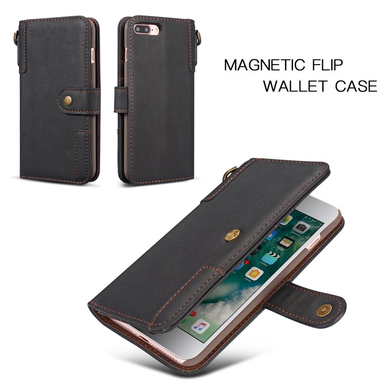 Retro Style Split Leather Wallet Stand Case for iPhone 8 Plus / 7 Plus - Black-5