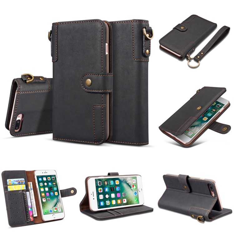 Retro Style Split Leather Wallet Stand Case for iPhone 8 Plus / 7 Plus - Black-6