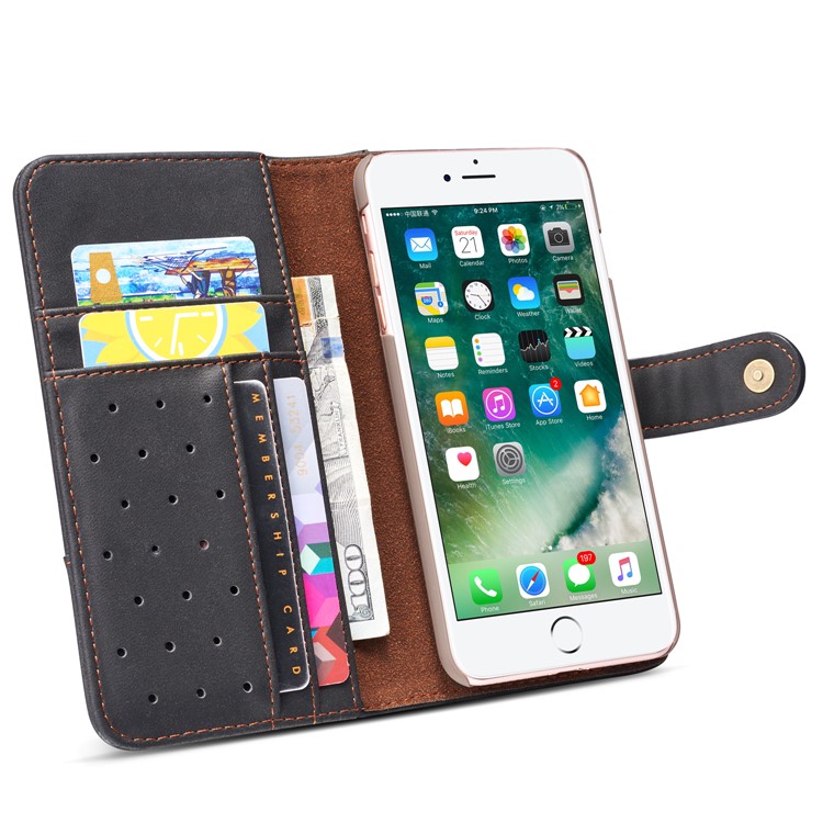 Retro Style Split Leather Wallet Stand Case for iPhone 8 Plus / 7 Plus - Black-7