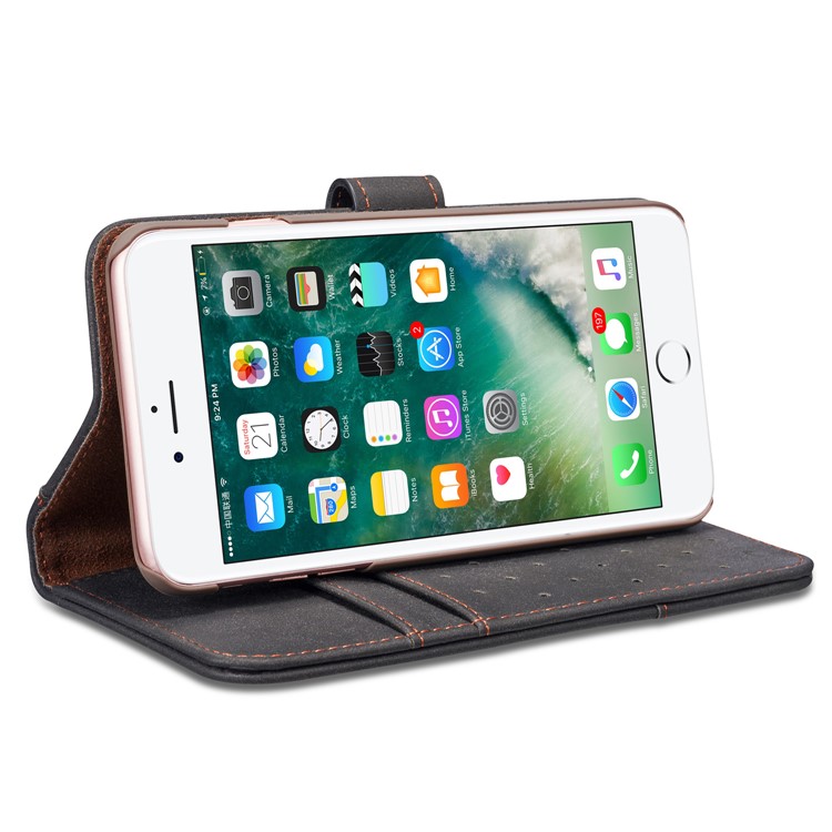 Retro Style Split Leather Wallet Stand Case for iPhone 8 Plus / 7 Plus - Black-8