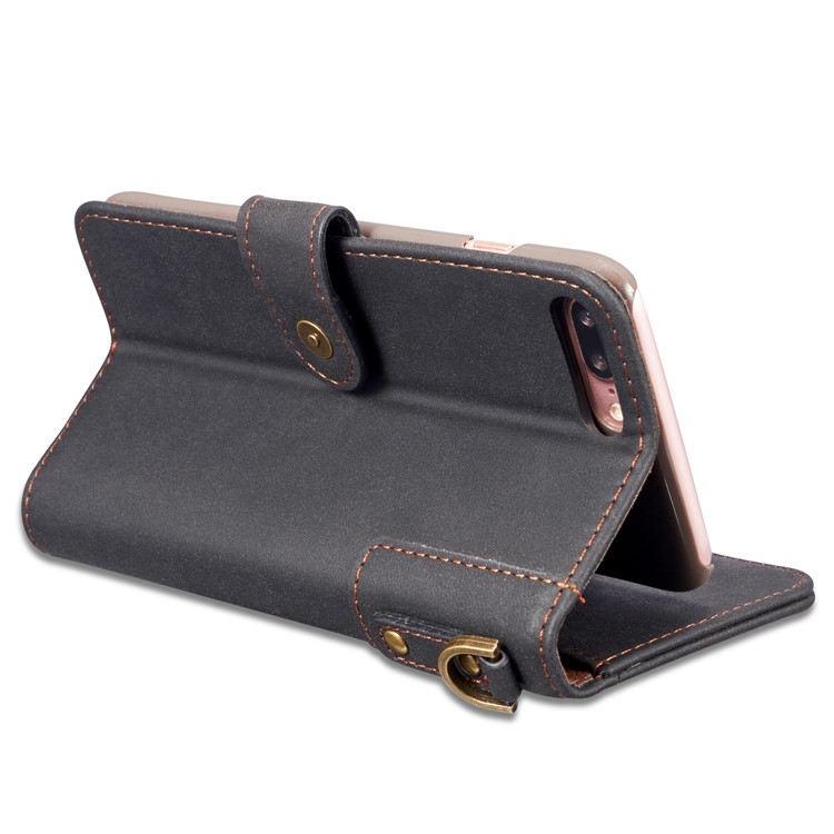 Retro Style Split Leather Wallet Stand Case for iPhone 8 Plus / 7 Plus - Black-9