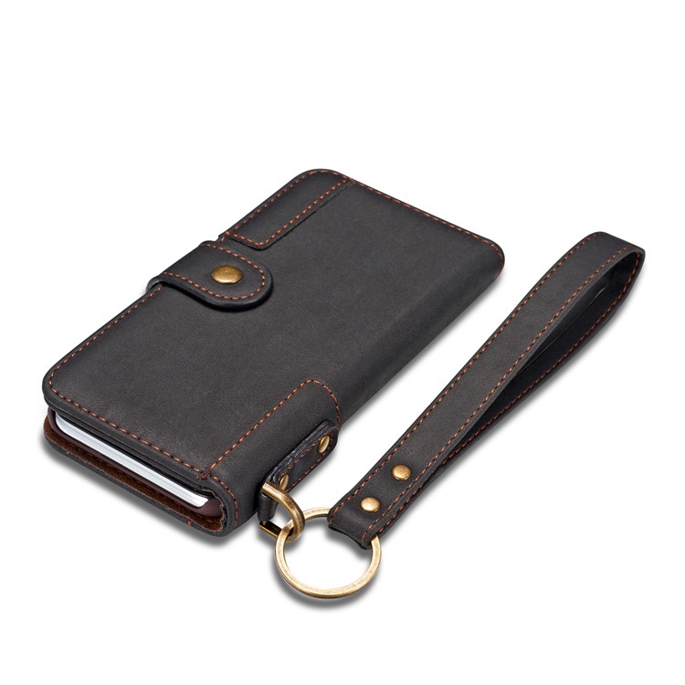 Retro Style Spilt Leather Wallet Stand Phone Flip Case with Strap for iPhone X/10 5.8 inch - Black-11