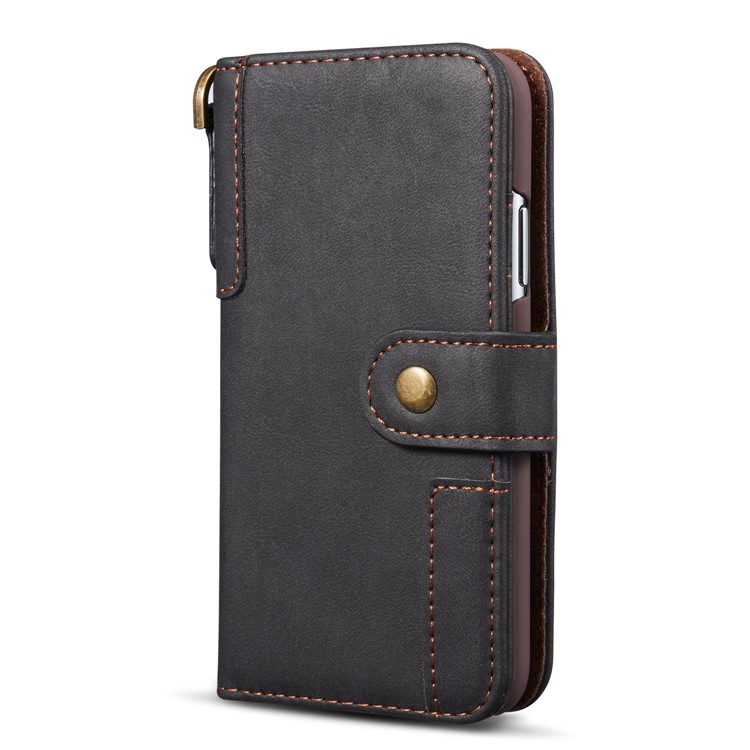 Retro Style Spilt Leather Wallet Stand Phone Flip Case with Strap for iPhone X/10 5.8 inch - Black-12